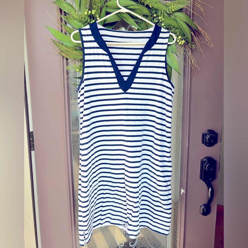 Lands End Navy & White Striped Dress w Pockets
